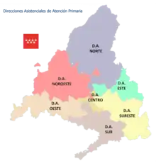 Mapa de las Direcciones Asistenciales de Atención Primaria del Sermas.