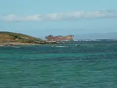 Barco naufragado en la Playa del Naufragio