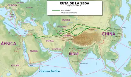 Ruta de la seda y otras vías de comercio en Asia desde la Antigüedad.