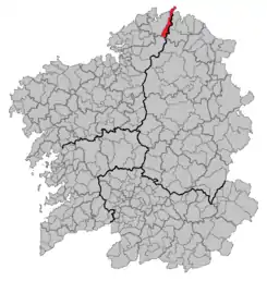 Término municipal de Mañón respecto a la provincia de La Coruña y a la comunidad autónoma de Galicia