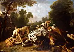 Perros peleando, de Frans Snyders (el fondo probablemente se dejó a otro pintor especializado en paisajes).