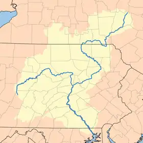 El río Susquehanna nace en el estado de Nueva York y fluye en dirección sur por el este de Pensilvania