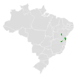 Distribución geográfica del pijuí de Bahía.