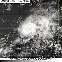 Satellite image of elliptical cloud pattern with no clear center.