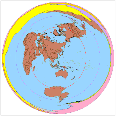 Mapa centrado en Taipéi, cuya antípoda está cerca de la frontera entre Argentina y Paraguay.     Brasil ·      Paraguay ·      Argentina ·      Chile ·      Bolivia ·      Uruguay