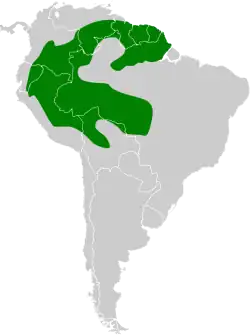 Distribución geográfica de la tangara del paraíso.