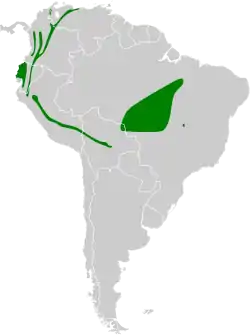 Distribución geográfica de la tangara cabeciazul.