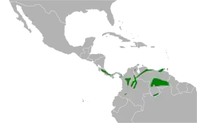 Distribución geográfica de la tangara pintoja.