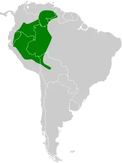 Distribución geográfica de la tangara ventriamarilla.