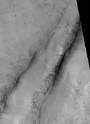 Tantalus Fossae, visto por HiRISE. Haga clic en la imagen para ver las huellas del remolino de polvo.