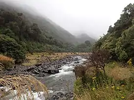 El río Taramakau cerca de su nacimiento en el paso Harper