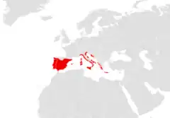 Distribución europea de Tarentola mauritanica.