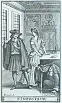 Frontispicio de Pierre Brissart en la edición Tartuffe ou l'imposteur, Molière (1682), tomo V