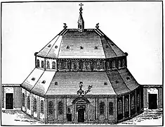 Templo protestante de Caen, llamado le Godiveau. Construido en 1611 en le Bourg-l'Abbé, fue destruido en 1685.