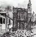 Aspecto ruinoso del templo de San Cristóbal después del segundo sitio de 1856, durante la guerra entre conservadores y liberales. Las torres se volvieron a edificar hasta 1954.