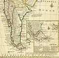 Mapa del inglés Emanuel Bowen con el mismo texto que el de Guillaume de L'Isle pero en inglés.