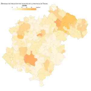 Densidad de población por municipio (2018)