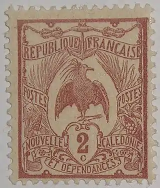 Kagu, sello postal de Nueva Caledonia, 1905