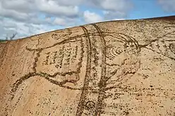 Sellos y marcas de Pedro Antonio Girón, miembro de una de las familias de fabricantes mayoristas de Villarrobledo (Albacete, España), grabados en una de sus tinajas, con una capacidad aproximada de 500 arrobas (unos seis mil litros de vino).