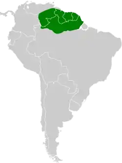 Distribución geográfica del titirijí pintado.