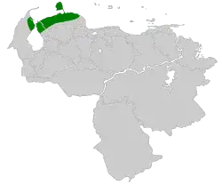 Distribución geográfica del titirijí de Maracaibo.