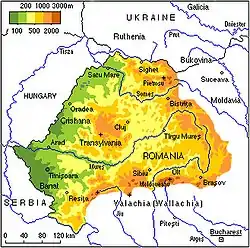 Mapa topográfico de Transilvania