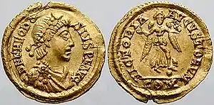 Tremis visigodo, utilizando el nombre del emperador romano Honorio.
