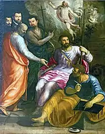 Cristo resucitado con los apóstoles Santiago, Tomás, Felipe y Mateo, basílica de San Juan y San Pablo (Venecia)