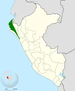 Distribución geográfica del pitajo de Tumbes.