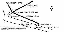 Esquema de los canales y situación de los puentes