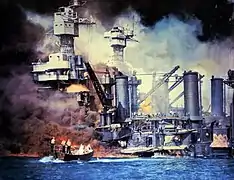 El acorazado USS West Virginia recibió impactos de varios torpedos, uno de ellos probablemente lanzado por un minisubmarino.