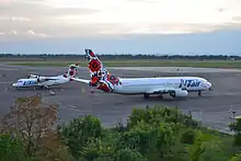 Aircraft parked at the apron of Luhansk Airport.