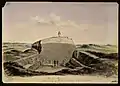 Acuarela de Magnus Petersen. Borum Eshøj, el ataúd durante la excavación en medio del montículo, el 17 de septiembre de 1875.