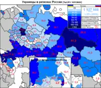 Población ucraniana (miles de personas) en las regiones de la Federación Rusa, censo 2010