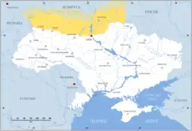 Polesia en el mapa de Ucrania (rótulado en ucraniano)