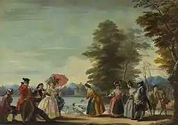 Un paseo a la orilla del Estanque del Retiro, de José del Castillo, segunda mitad del siglo XVIII. Del mismo autor, La naranjera y un majo junto a la Fuente del Abanico