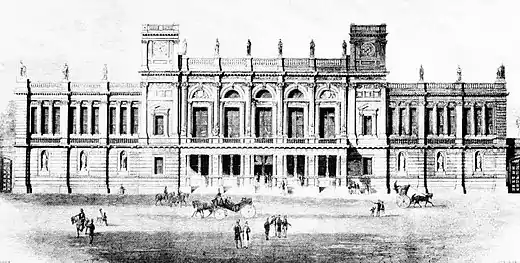 Una ilustración de 6 Burlington Gardens, sede de la administración universitaria desde 1870 hasta 1900.