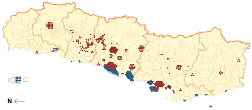 Distribución geográfica de las víctimas del terremoto (en rojo) y del tsunami posterior (en azul).