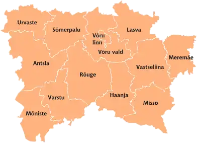 Divisão administrativa do condado de Võru antes de 2017