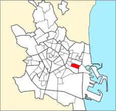 Ubicación del barrio de La Cruz del Grao en la ciudad de Valencia.