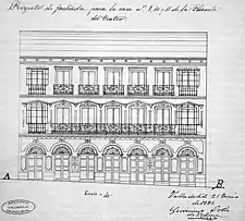 Boceto de la fachada de Jerónimo Ortiz de Urbina, que no llegó a realizarse (1867)