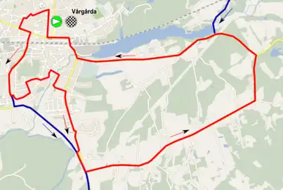 −−−: Circuito de 11 km con 3 vueltas−−−: Circuito largo de 66,7 km que se recorre una vez