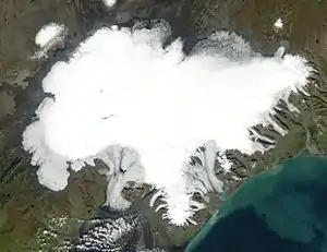 Imagen de satélite del Vatnajökull en Islandia.