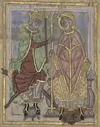 Santo Omer y el Rey Dagobert ; Vida de Santo Omer ; siglo XI, Capítulo de la Catedral ; Ms 698. Biblioteca municipal de santo-Omer.