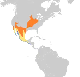 Distribución geográfica del vireo de Bell.