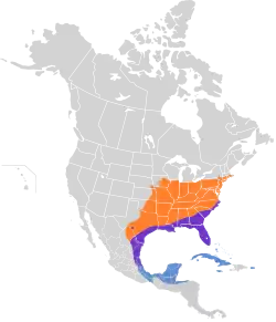 Distribución geográfica del vireo ojiblanco.
