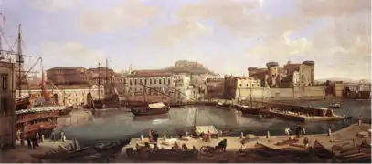 Vista del puerto de Nápoles, 1700-1710.