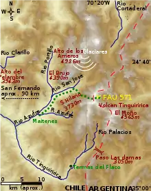 Mapa con el recorrido de Parrado y Canessa.