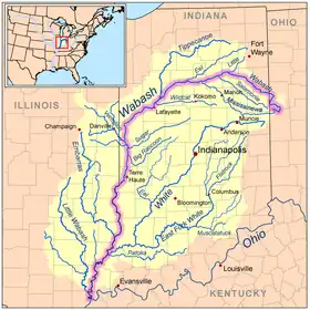 La cuenca del río Wabash abarca casi toda la superficie de Indiana