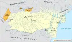 Map of Wallachia, Dobruja, and three fiefs in the Kingdom of Hungary